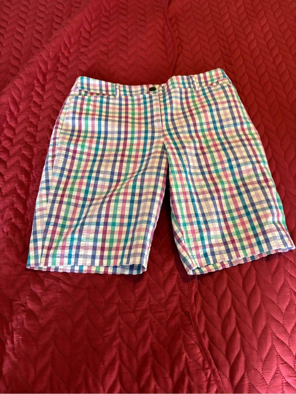 Talbots Multi-Color Plaid Bermuda Shorts Size 10 Cottagecore Coastal Boho Prep